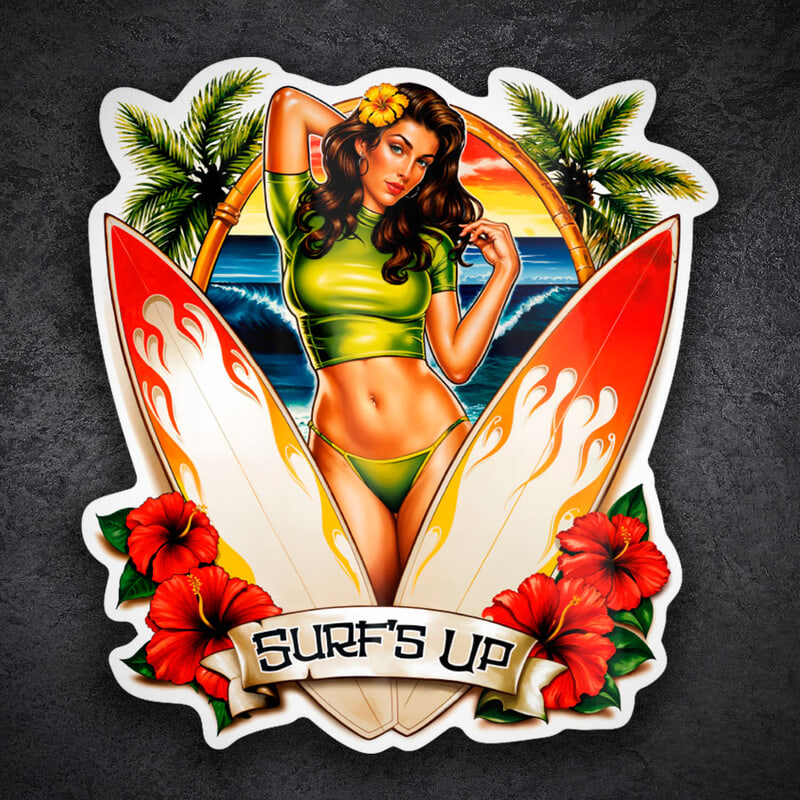 Pegatinas: Surf’s Up Pin-Up Atardecer