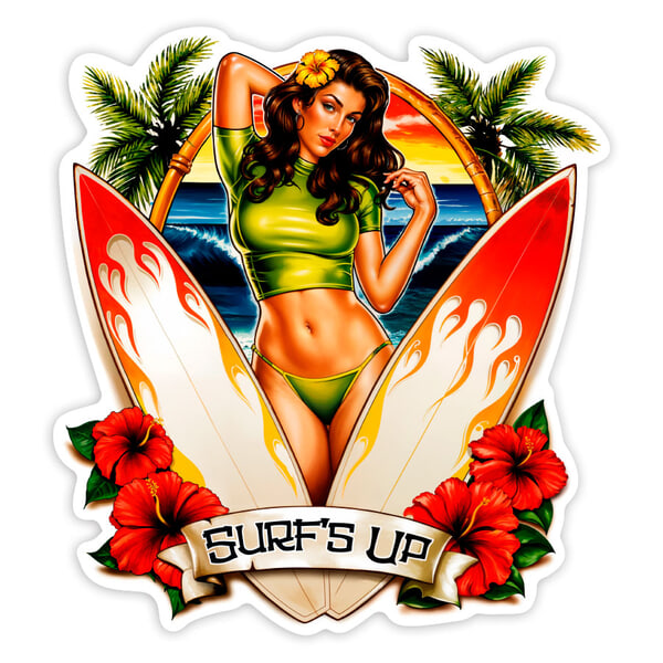 Pegatinas: Surf’s Up Pin-Up Atardecer