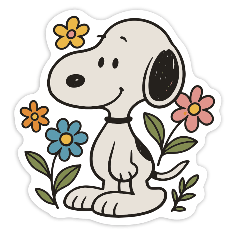 Pegatinas: Snoopy con Flores