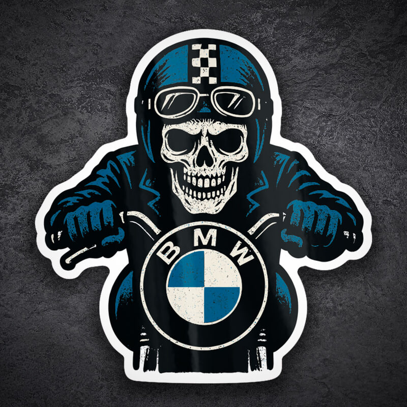 Pegatinas: Calavera Motera BMW para Casco Biker