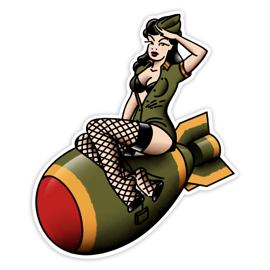 Pegatinas: Pin-Up Militar sobre Bomba