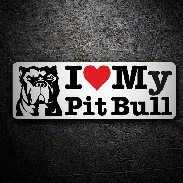 Pegatinas: Love My Pit Bull con Ilustraci&oacute;n de Huellas