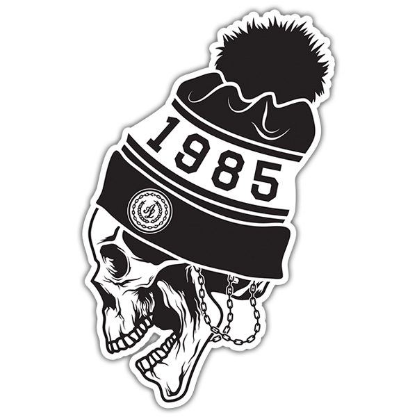 Pegatinas: Calavera 1985 con Gorro de Lana y Cadenas
