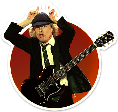 Pegatinas: Angus Young en Composici&oacute;n Circular