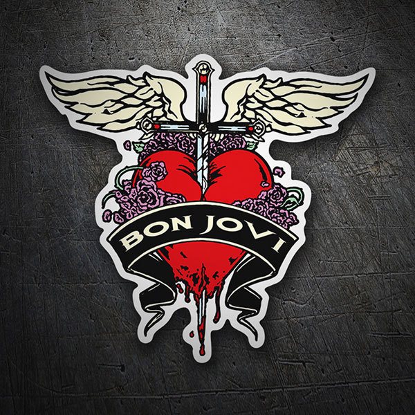 Pegatinas: Coraz&oacute;n Sangrante con Espada y Alas - Bon Jovi