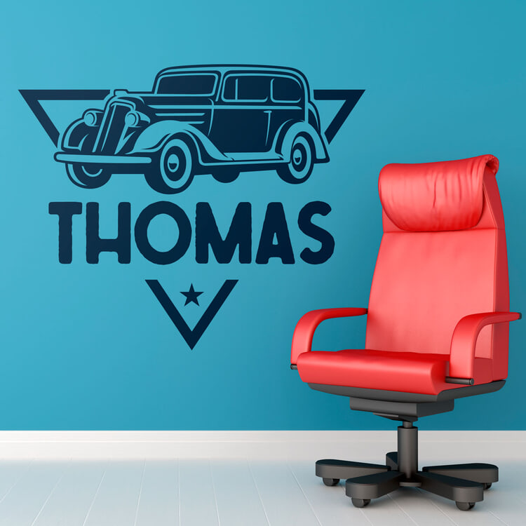 Vinilos Infantiles: Coche Clásico Retro con Nombre