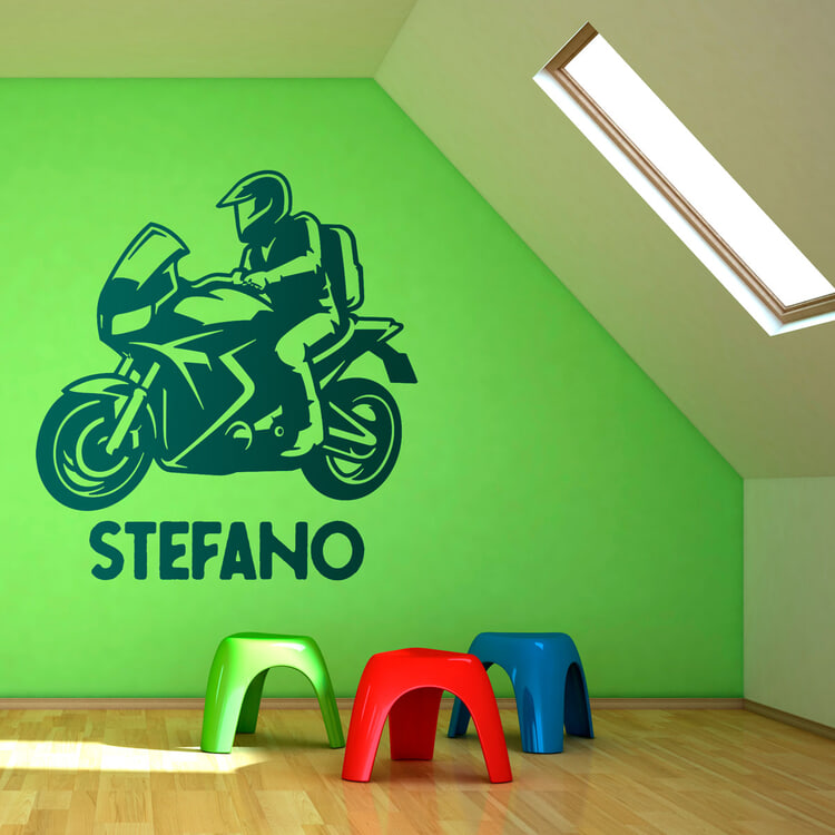 Vinilos Infantiles: Moto de Carretera con Nombre