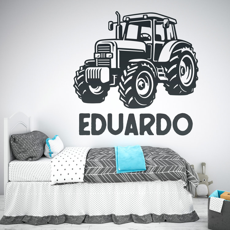 Vinilos Infantiles: Tractor John Deere con nombre