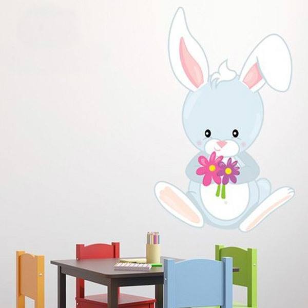 Vinilos Infantiles: Conejo con flores 1