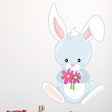 Vinilos Infantiles: Conejo con flores 3
