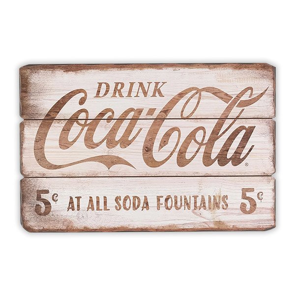 Pegatinas: Cartel de Madera Coca Cola