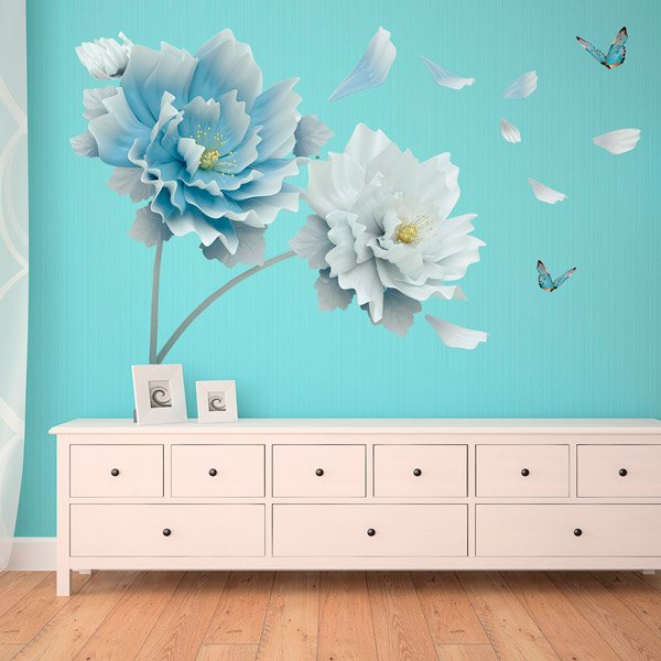 Vinilos Decorativos: Flores azul y blanca