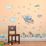 Vinilos Infantiles: Helicóptero, nubes y casas 4