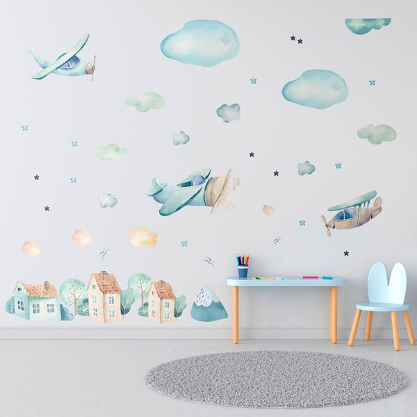 Vinilos Infantiles: Avionetas, nubes y casas