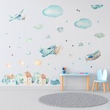 Vinilos Infantiles: Avionetas, nubes y casas 4