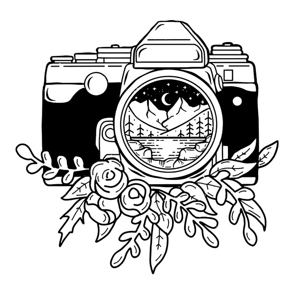 Vinilos Decorativos: Cámara de fotos con flores