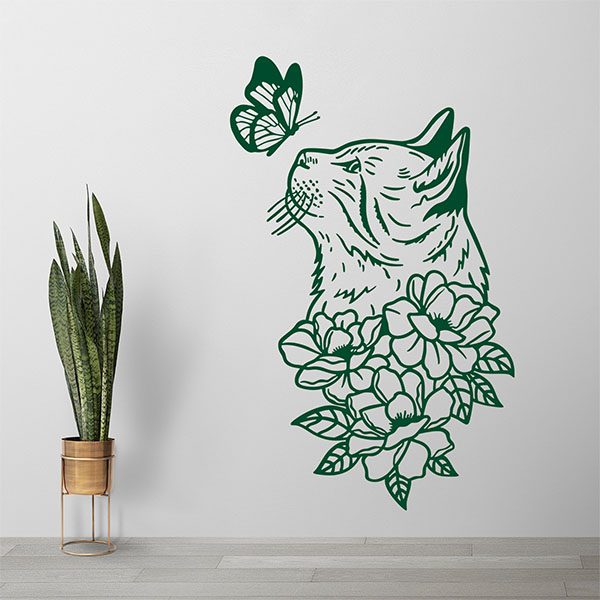 Vinilos Decorativos: Gato observando mariposa
