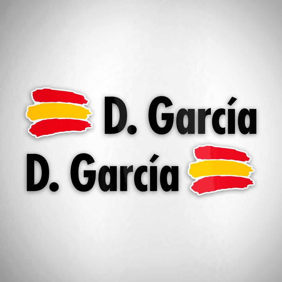 Pegatinas: 2X Banderas España + Nombre en negro