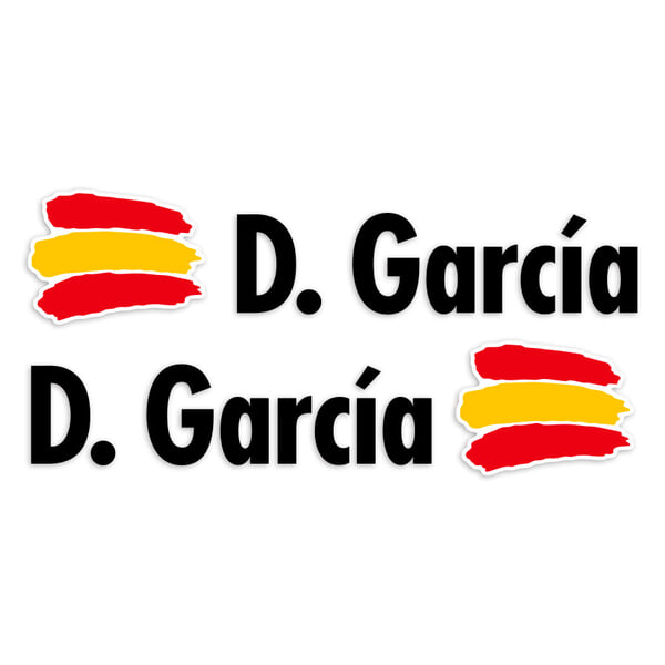 Pegatinas: 2X Banderas España + Nombre en negro