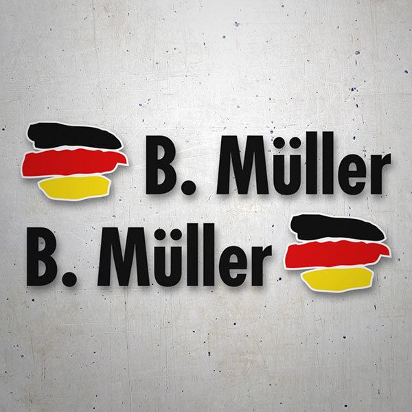 Pegatinas: 2X Banderas Alemania + Nombre en negro