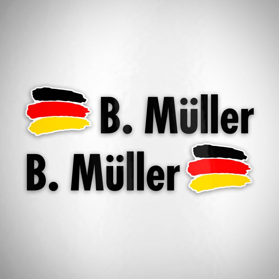Pegatinas: 2X Banderas Alemania + Nombre en negro