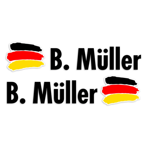Pegatinas: 2X Banderas Alemania + Nombre en negro