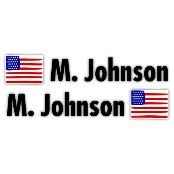 Pegatinas: 2X Banderas USA + Nombre en negro