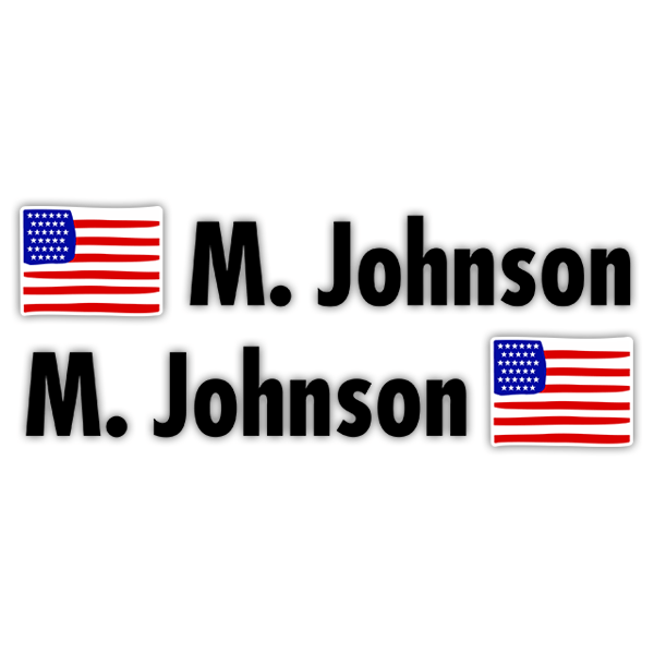 Pegatinas: 2X Banderas USA + Nombre en negro 0
