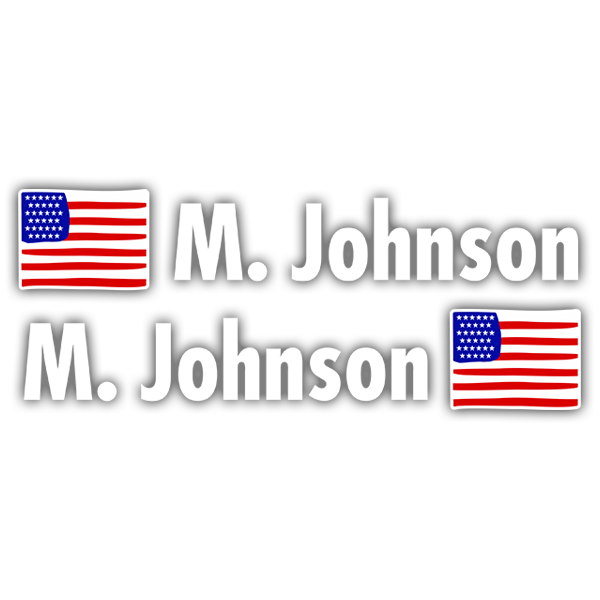 Pegatinas: 2X Banderas USA + Nombre en blanco 0