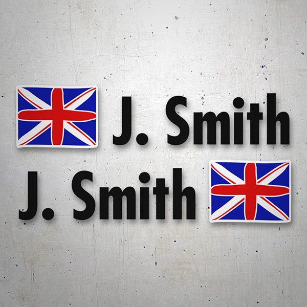 Pegatinas: 2X Banderas Reino Unido + Nombre en negro