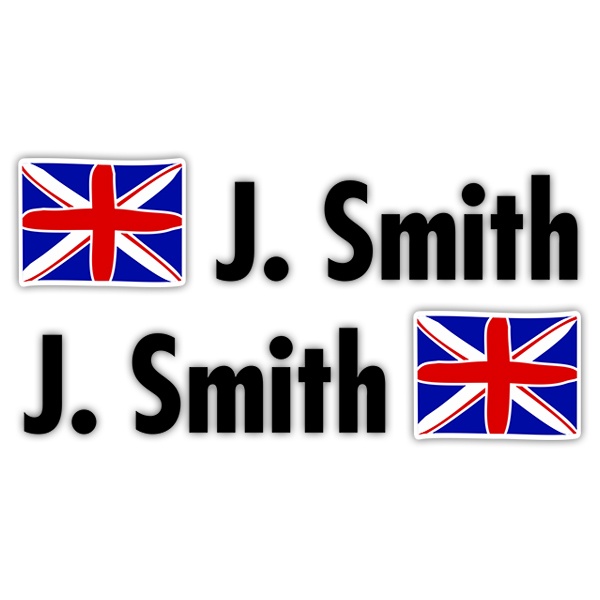 Pegatinas: 2X Banderas Reino Unido + Nombre en negro