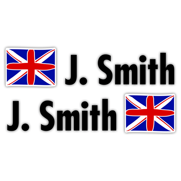 Pegatinas: 2X Banderas Reino Unido + Nombre en negro 0