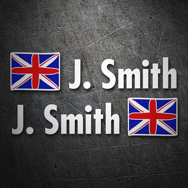 Pegatinas: 2X Banderas Reino Unido + Nombre en blanco 1