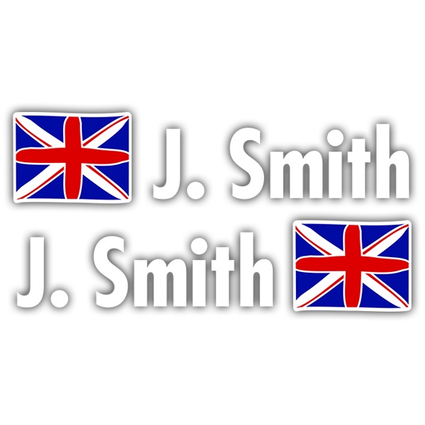 Pegatinas: 2X Banderas Reino Unido + Nombre en blanco