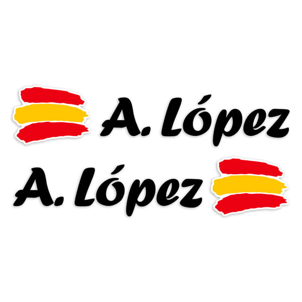 Pegatinas: 2X Banderas España + Nombre caligráfico negro