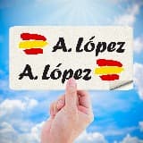 Pegatinas: 2X Banderas España + Nombre caligráfico blanco 5