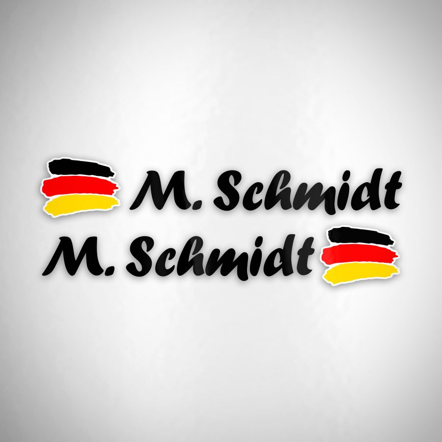 Pegatinas: 2X Banderas Alemania + Nombre caligráfico negro