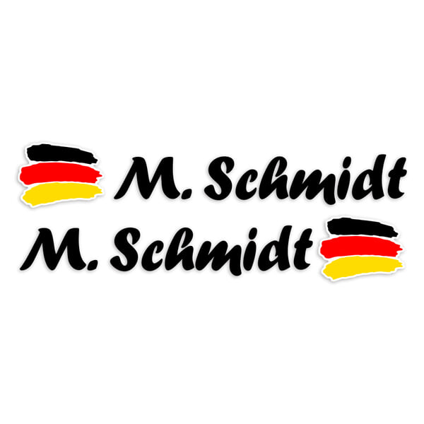 Pegatinas: 2X Banderas Alemania + Nombre caligráfico negro