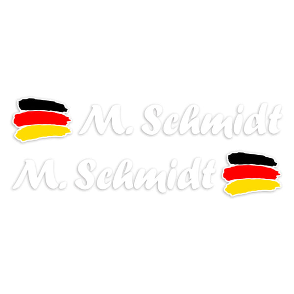 Pegatinas: 2X Banderas Alemania + Nombre caligráfico blanco