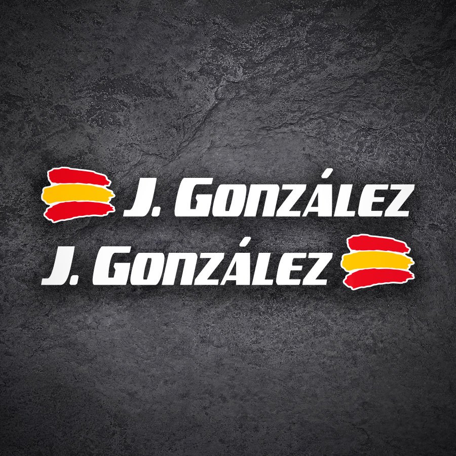 Pegatinas: 2X Banderas España + Nombre sport blanco