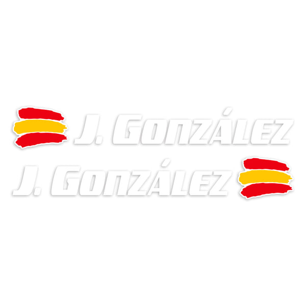 Pegatinas: 2X Banderas España + Nombre sport blanco