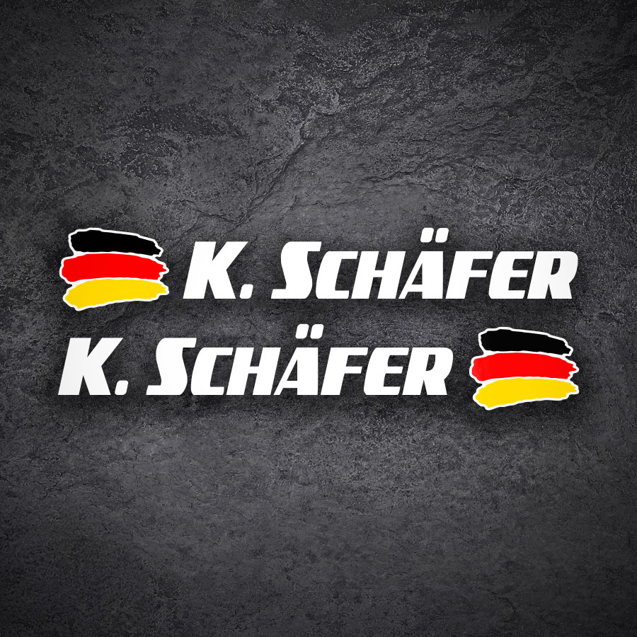 Pegatinas: 2X Banderas Alemania + Nombre sport blanco