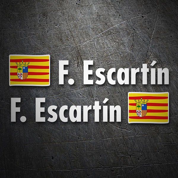Pegatinas: 2X Banderas Aragón + Nombre en blanco