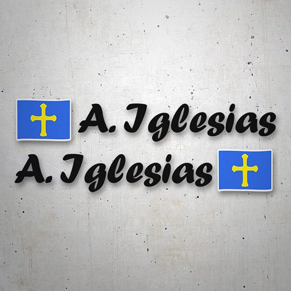 Pegatinas: 2X Banderas Asturias + Nombre caligráfico negro