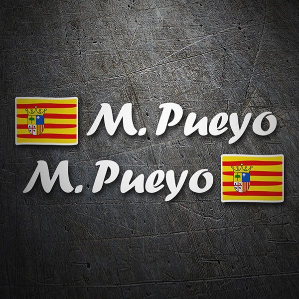 Pegatinas: 2X Banderas Aragón + Nombre caligráfico blanco
