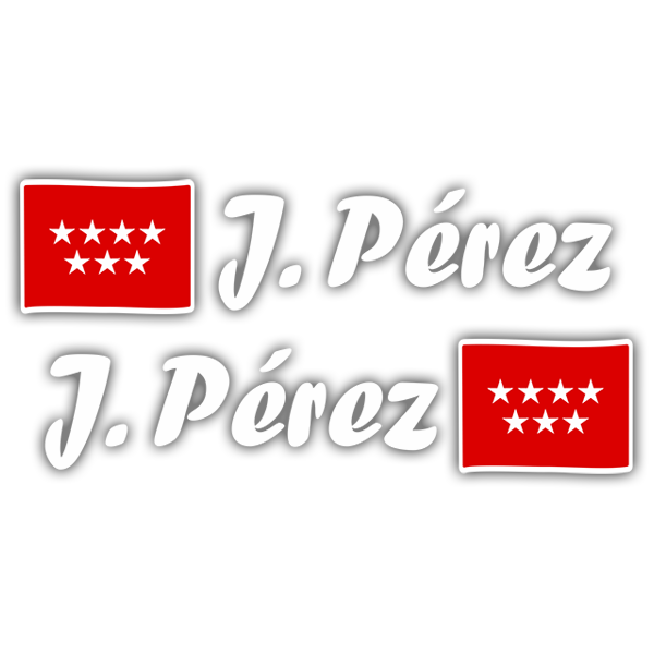 Pegatinas: 2X Banderas Madrid + Nombre caligráfico blanco 0