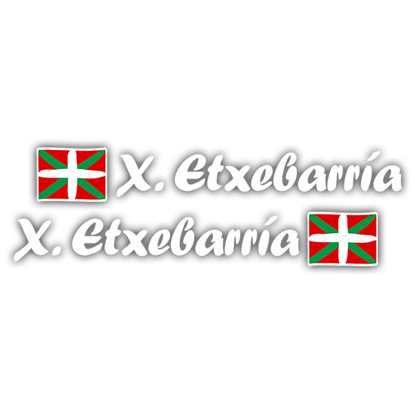 Pegatinas: 2X Banderas Euskadi + Nombre caligráfico blanco