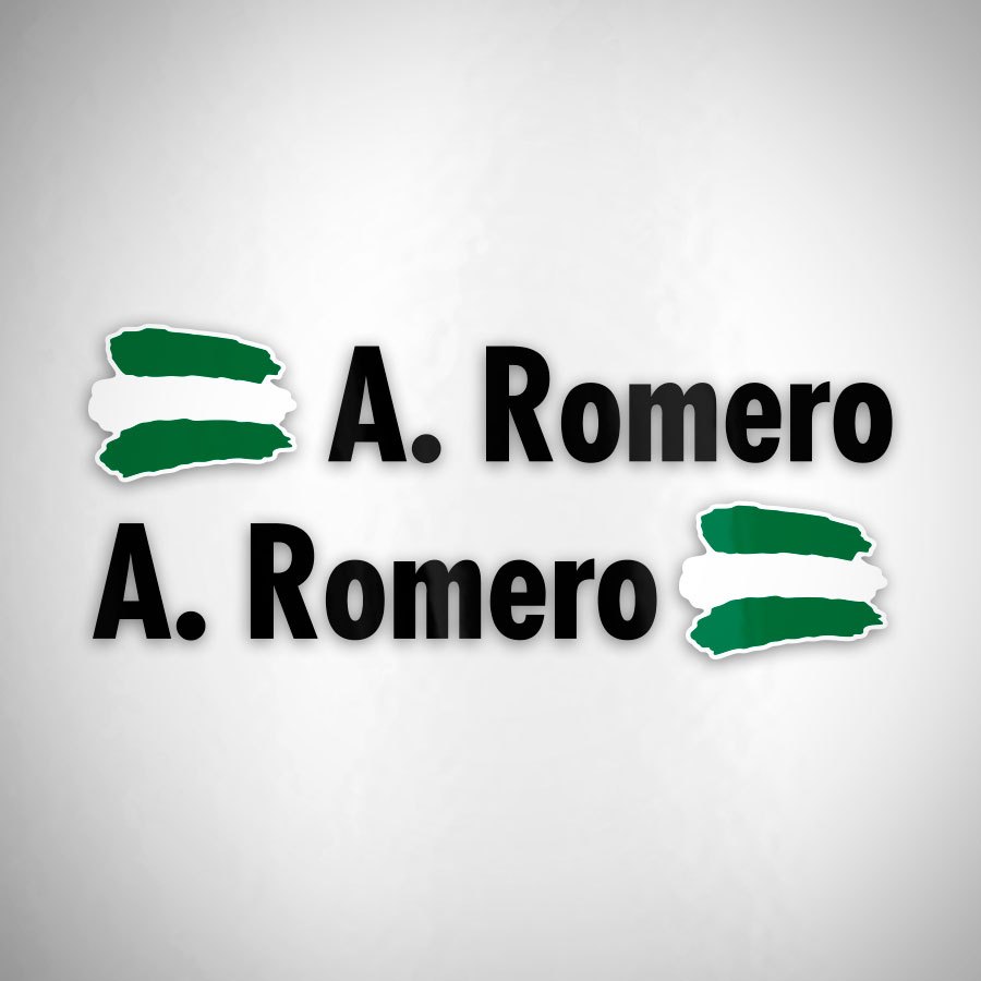 Pegatinas: 2X Banderas Andalucía + Nombre en negro