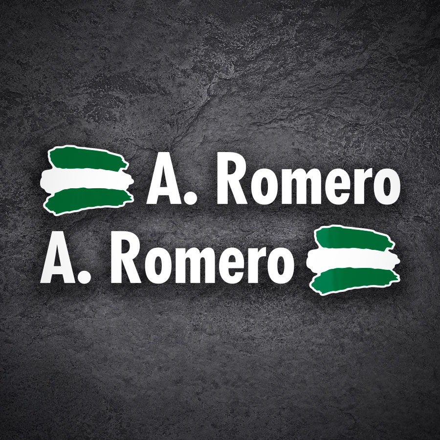 Pegatinas: 2X Banderas Andalucía + Nombre en blanco