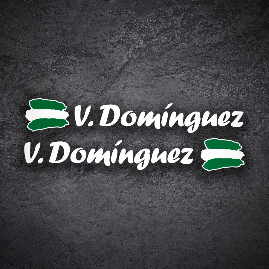 Pegatinas: 2X Banderas Andalucía + Nombre caligráfico blanco